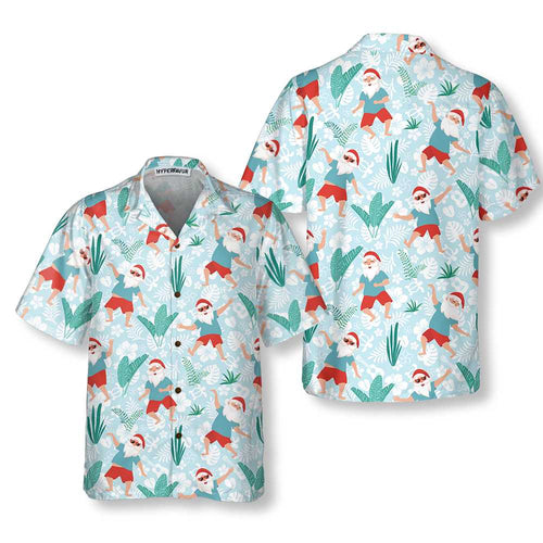 Drune | Fröhlicher tanzender Weihnachtsmann Hawaii-Hemd, lustiges Weihnachtsmann-Shirt, Geschenk für Weihnachten