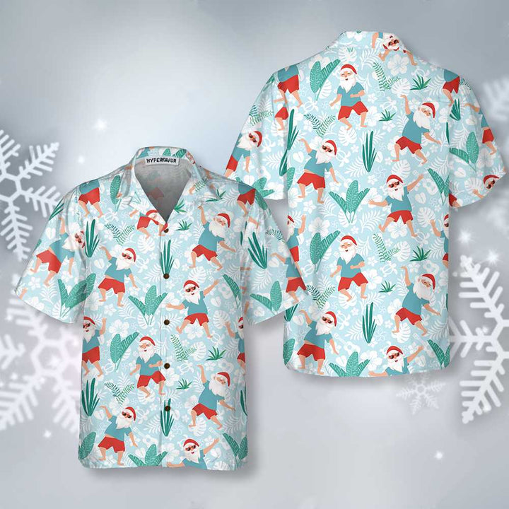 Drune | Fröhlicher tanzender Weihnachtsmann Hawaii-Hemd, lustiges Weihnachtsmann-Shirt, Geschenk für Weihnachten