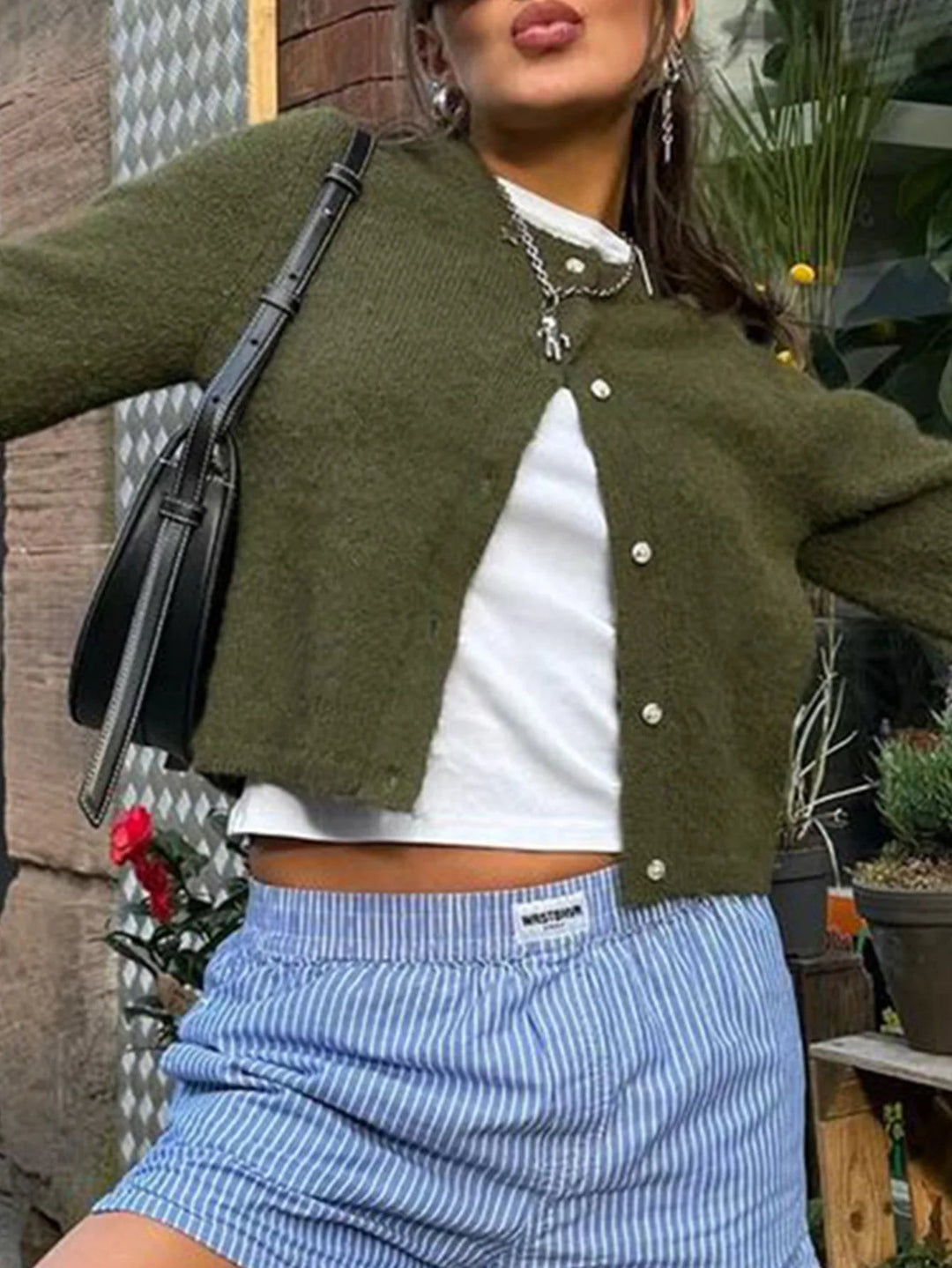 Drune | Damen Strickjacke mit langen Ärmeln und Knopfverschluss