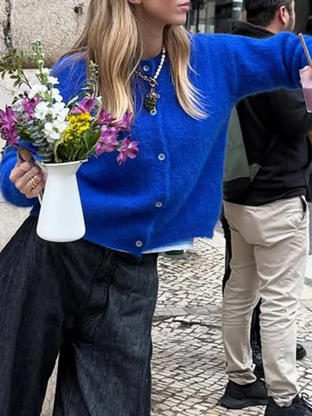 Drune | Damen Strickjacke mit langen Ärmeln und Knopfverschluss