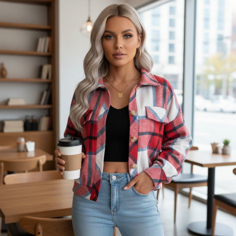 Drune | Damen Sommerjacke mit Kariertem Muster, Schick und Bequem