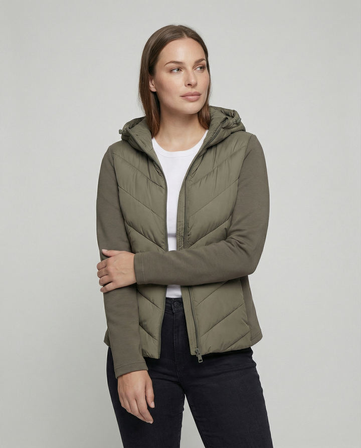 Damen Textil Jacke mit Chevron-Steppung & Kapuze | Drune