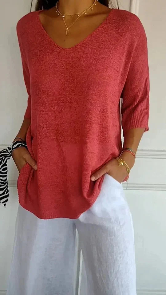 Drune | Bequemes Damen-Stricktop mit V-Ausschnitt