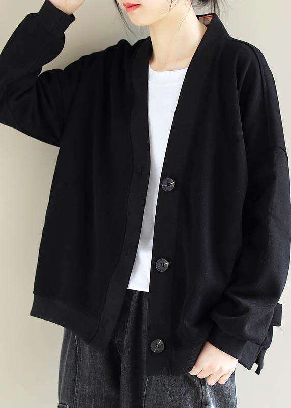 Drune | V-Ausschnitt Knopfverschluss Mode Trenchcoat Schwarze Silhouette Jacken