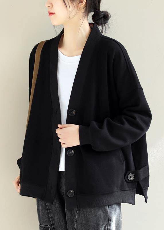Drune | V-Ausschnitt Knopfverschluss Mode Trenchcoat Schwarze Silhouette Jacken