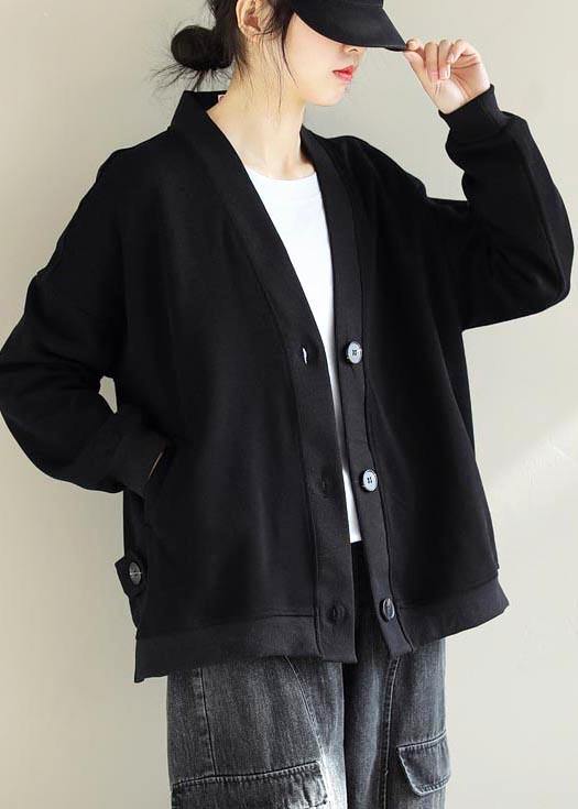Drune | V-Ausschnitt Knopfverschluss Mode Trenchcoat Schwarze Silhouette Jacken
