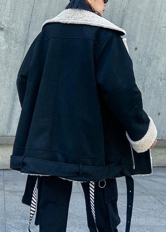 Drune | schwarze Mode Mäntel Frauen Inspiration Krawatten Saum dicke Jacken