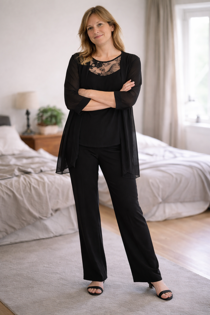 Drune Damen Dreiteiler Anzug Set Blazer Hose Weste