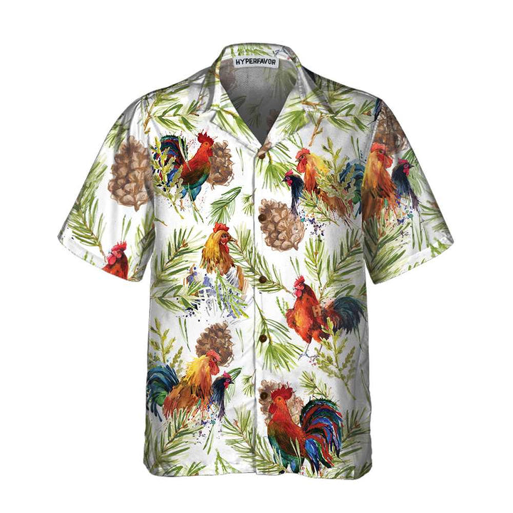 Drune | Hähnchen mit Weihnachts Pflanzen Hawaiian Shirt, einzigartiges Weihnachts Hähnchen Shirt, beste Weihnachts Geschenk Idee