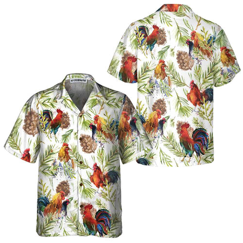 Drune | Hähnchen mit Weihnachts Pflanzen Hawaiian Shirt, einzigartiges Weihnachts Hähnchen Shirt, beste Weihnachts Geschenk Idee