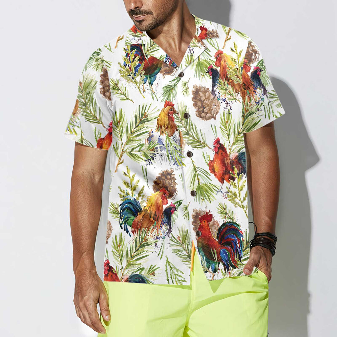 Drune | Hähnchen mit Weihnachts Pflanzen Hawaiian Shirt, einzigartiges Weihnachts Hähnchen Shirt, beste Weihnachts Geschenk Idee