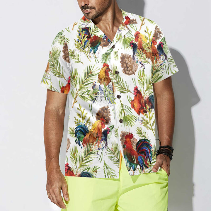 Drune | Hähnchen mit Weihnachts Pflanzen Hawaiian Shirt, einzigartiges Weihnachts Hähnchen Shirt, beste Weihnachts Geschenk Idee