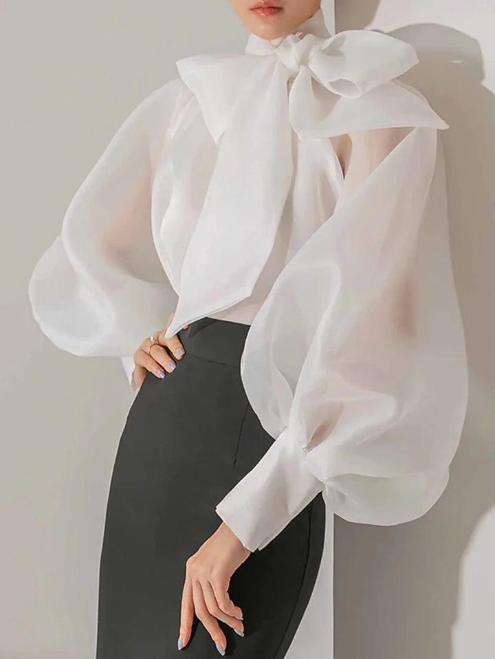 Drune | Elegante Organza Transparente Schleifenbluse Zeitlos & Chic