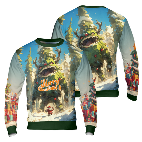 Drune | Weihnachtsbaum Monster Hässlicher Pullover, Santa Fröhliche Weihnachten Pullover - HYPERFAVOR