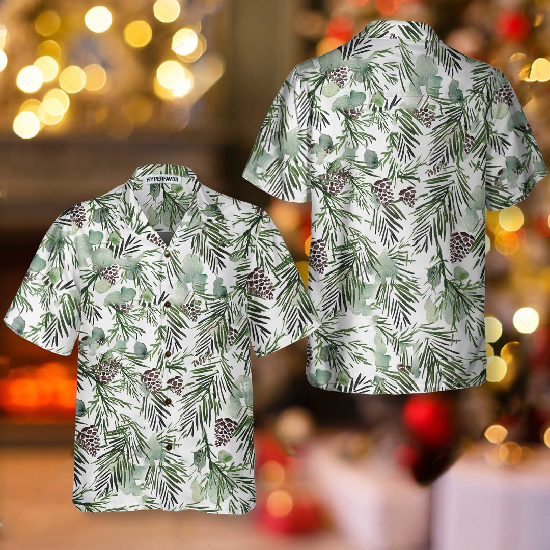 Drune | Weihnachtsästhetik Aquarell Hawaiian Shirt, Weihnachtshemd mit Tannenbaum-Muster, Bestes Geschenk für Weihnachten
