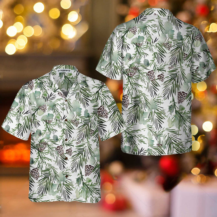 Drune | Weihnachtsästhetik Aquarell Hawaiian Shirt, Weihnachtshemd mit Tannenbaum-Muster, Bestes Geschenk für Weihnachten