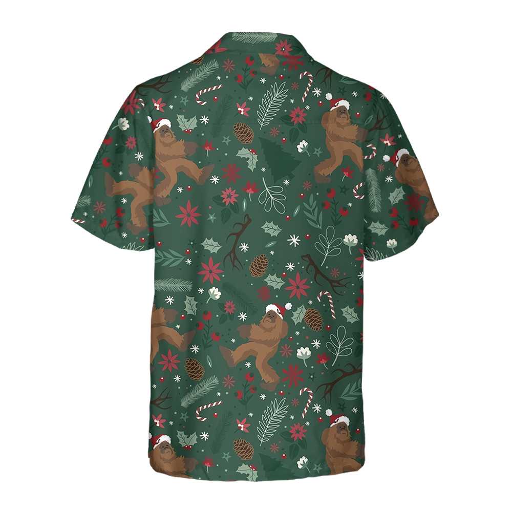 Drune | Weihnachts-Bigfoot-Muster Hawaiian Shirt, Lustiges Bigfoot-Weihnachtshemd für Männer
