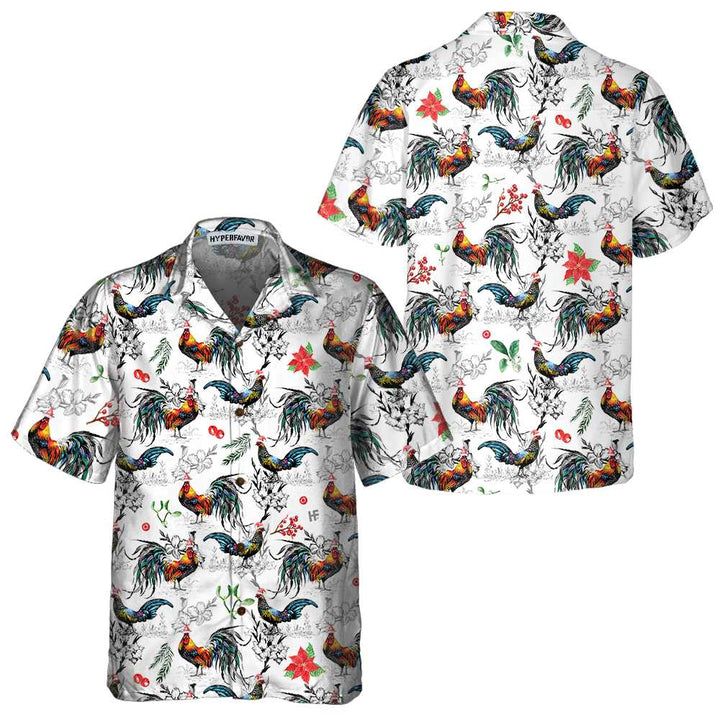 Drune | Weihnachts-Chicken mit Weihnachtsstern-Hawaiian-Shirt, tropisches Weihnachtsshirt für Männer