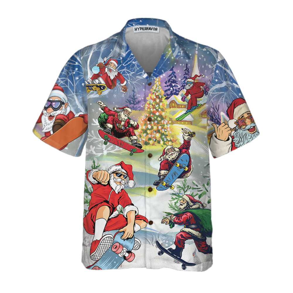 Drune | Weihnachten Komm Skateboard Mit Santa Hawaiian Shirt, Lustiges Weihnachtsmann Shirt, Geschenk Für Weihnachten
