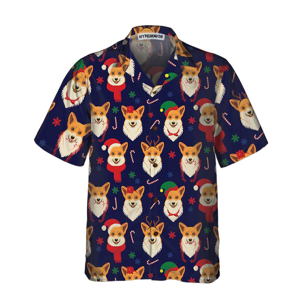 Drune | Weihnachts-Corgi-Muster Hawaiian Shirt, Lustiges Corgi Hund Weihnachten Shirt, Weihnachtsgeschenk für Hundefreunde