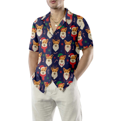 Drune | Weihnachts-Corgi-Muster Hawaiian Shirt, Lustiges Corgi Hund Weihnachten Shirt, Weihnachtsgeschenk für Hundefreunde