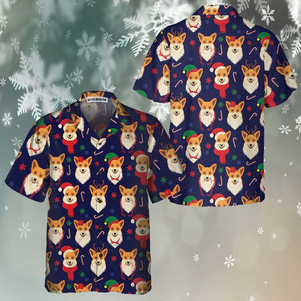 Drune | Weihnachts-Corgi-Muster Hawaiian Shirt, Lustiges Corgi Hund Weihnachten Shirt, Weihnachtsgeschenk für Hundefreunde