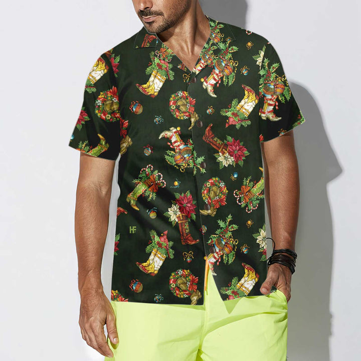 Drune | Weihnachts-Cowboy-Stiefel Weihnachts-Hawaiian-Shirt, Geschenk für den Weihnachtstag
