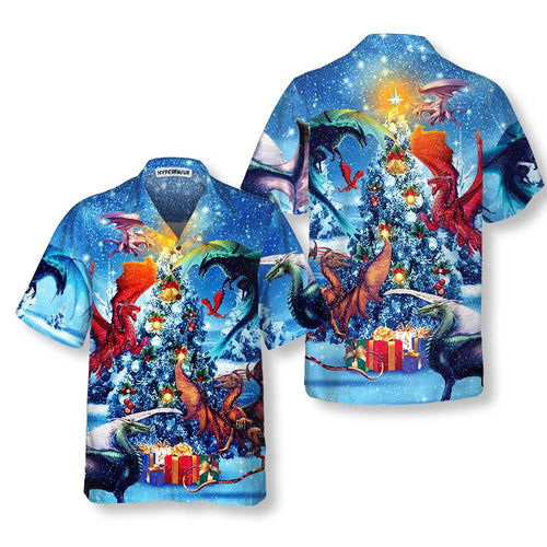 Drune | Christmas Dragons Reunion Weihnachts-Hawaiianshirt, Festliches Drachen-Hawaiianshirt für Herren