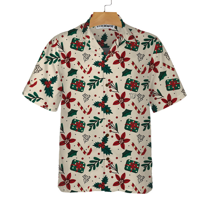 Drune | Weihnachts Elemente nahtloses Muster Hawaiian Shirt, Vintage Weihnachts Shirt, einzigartiges Geschenk für Weihnachten
