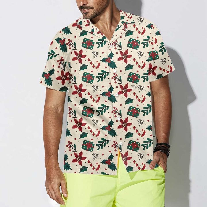 Drune | Weihnachts Elemente nahtloses Muster Hawaiian Shirt, Vintage Weihnachts Shirt, einzigartiges Geschenk für Weihnachten