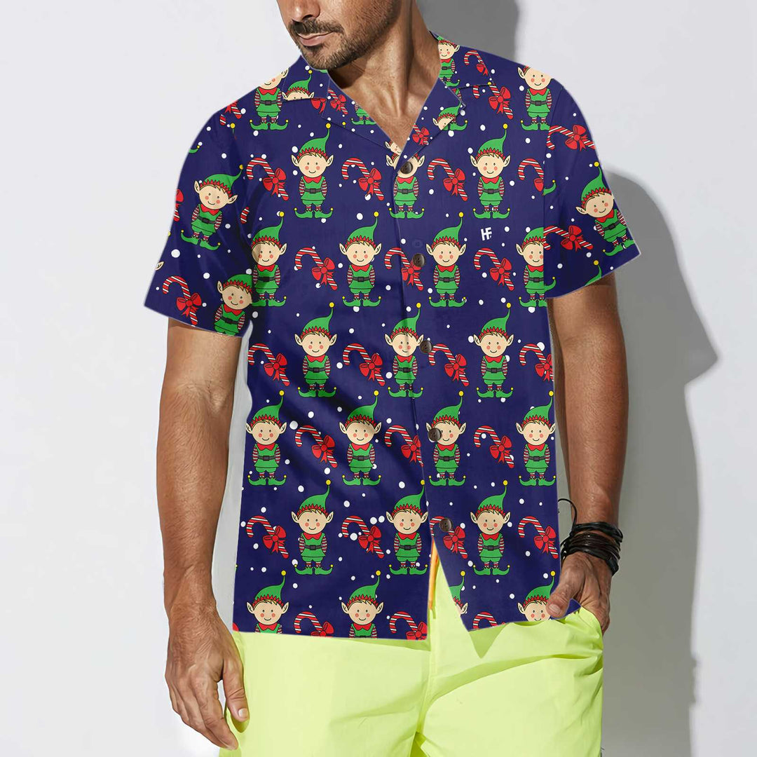Drune | Weihnachts-Elfen Auf Blauer Hawaiian-Hemd. Weihnachts-Elf Hemd, Beste Weihnachtsgeschenk-Idee