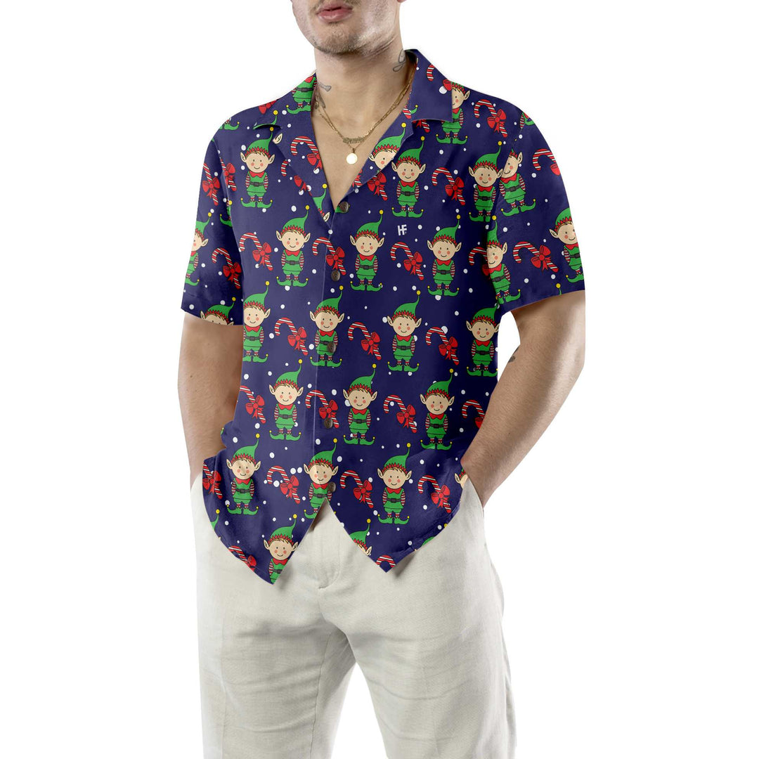 Drune | Weihnachts-Elfen Auf Blauer Hawaiian-Hemd. Weihnachts-Elf Hemd, Beste Weihnachtsgeschenk-Idee
