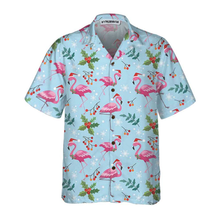 Drune | Weihnachtsflamingo nahtloses Muster Hawaiihemd, Weihnachtsflamingo Hemd, beste Weihnachtsgeschenkidee