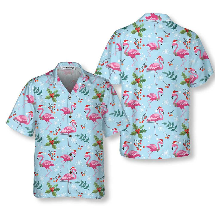 Drune | Weihnachtsflamingo nahtloses Muster Hawaiihemd, Weihnachtsflamingo Hemd, beste Weihnachtsgeschenkidee