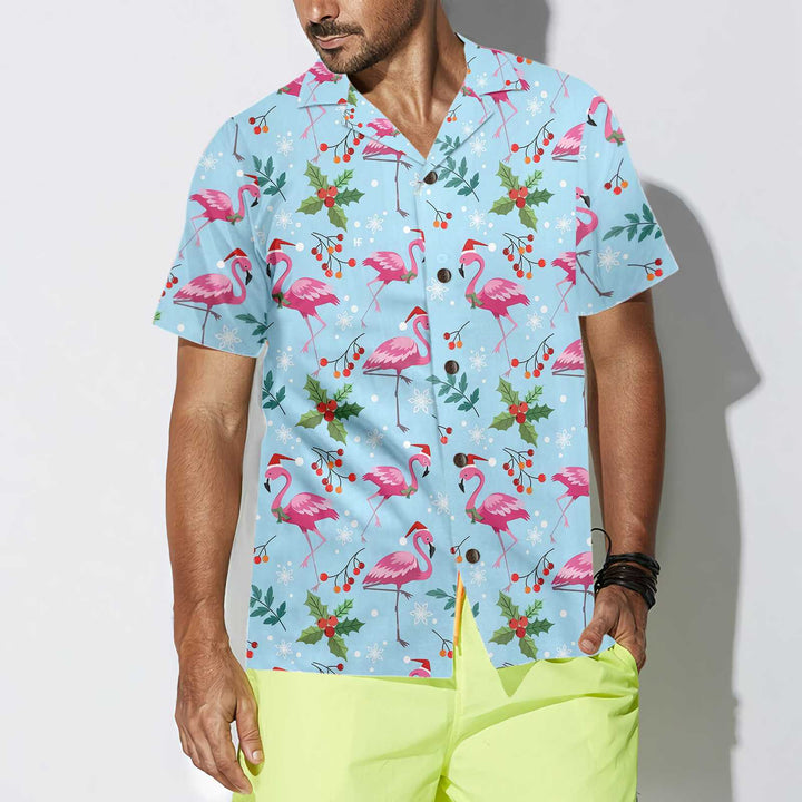 Drune | Weihnachtsflamingo nahtloses Muster Hawaiihemd, Weihnachtsflamingo Hemd, beste Weihnachtsgeschenkidee