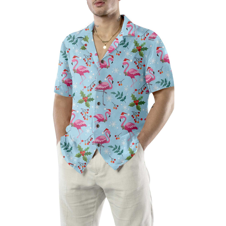 Drune | Weihnachtsflamingo nahtloses Muster Hawaiihemd, Weihnachtsflamingo Hemd, beste Weihnachtsgeschenkidee