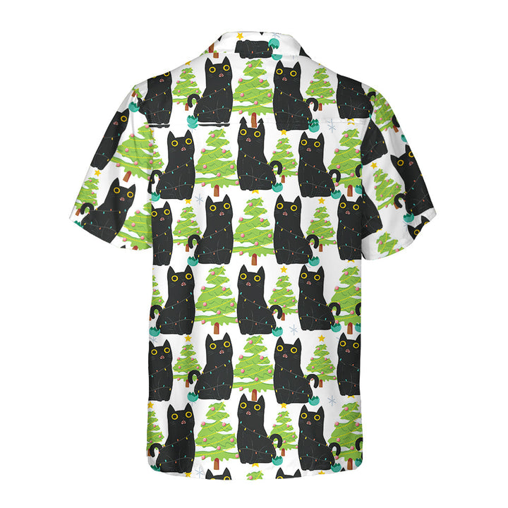 Drune | Weihnachtslustiger Schwarzer Katzen-Hawaiian-Shirt, Süßes Weihnachts-Hawaiian-Shirt Geschenk Für Männer Und Frauen