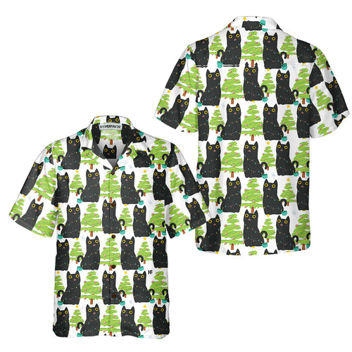 Drune | Weihnachtslustiger Schwarzer Katzen-Hawaiian-Shirt, Süßes Weihnachts-Hawaiian-Shirt Geschenk Für Männer Und Frauen