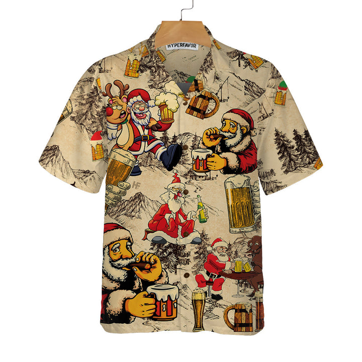 Drune | Weihnachts Lustiger Betrunkener Weihnachtsmann Und Bier Hawaii-Shirt, Lustiges Weihnachtsmann Geschenk Für Männer