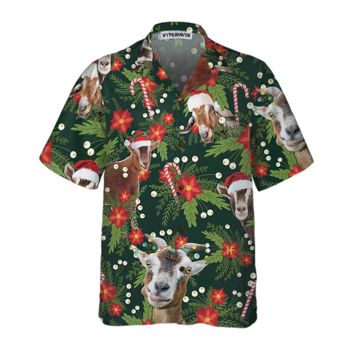 Drune | Weihnachtsziege mit Weihnachtsstern Hawaii-Hemd, Lustiges Weihnachtsziege Hemd