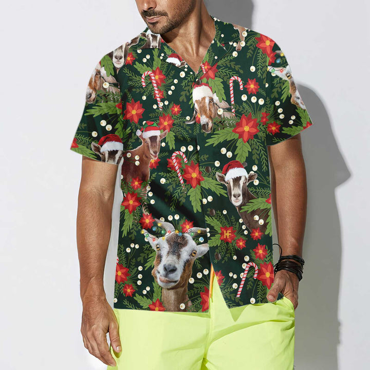 Drune | Weihnachtsziege mit Weihnachtsstern Hawaii-Hemd, Lustiges Weihnachtsziege Hemd