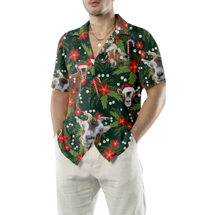 Drune | Weihnachtsziege mit Weihnachtsstern Hawaii-Hemd, Lustiges Weihnachtsziege Hemd