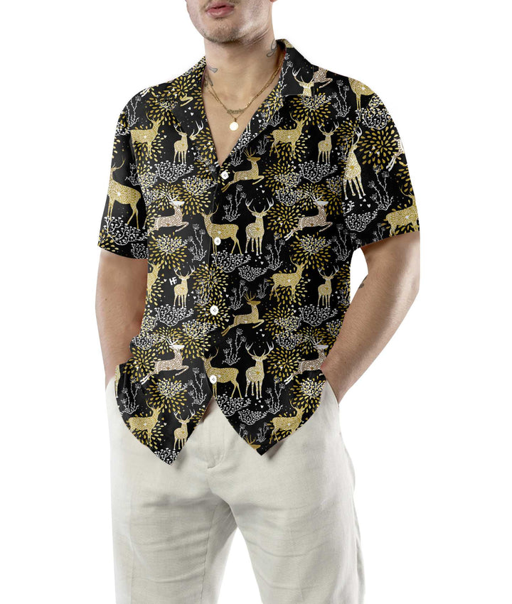 Drune | Weihnachtsgoldene Weihnachtsrentiere Hawaiian Shirt, Bestes Geschenk Für Weihnachten