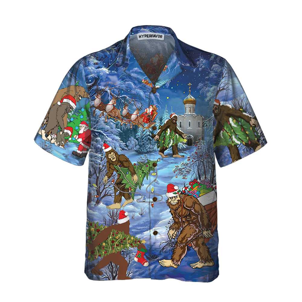 Drune | Weihnachtsferien Bigfoot Hawaiian Shirt, Sasquatch Weihnachtsurlaub Shirt, Bestes Geschenk für Weihnachten