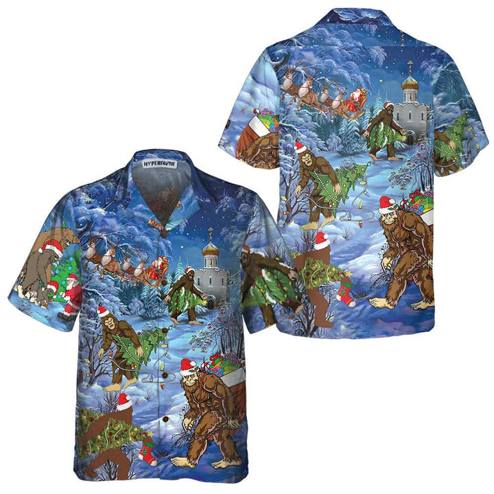 Drune | Weihnachtsferien Bigfoot Hawaiian Shirt, Sasquatch Weihnachtsurlaub Shirt, Bestes Geschenk für Weihnachten