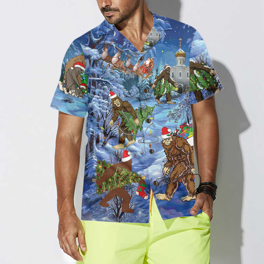 Drune | Weihnachtsferien Bigfoot Hawaiian Shirt, Sasquatch Weihnachtsurlaub Shirt, Bestes Geschenk für Weihnachten