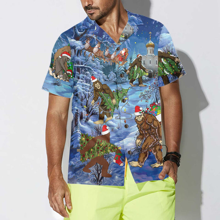 Drune | Weihnachtsferien Bigfoot Hawaiian Shirt, Sasquatch Weihnachtsurlaub Shirt, Bestes Geschenk für Weihnachten