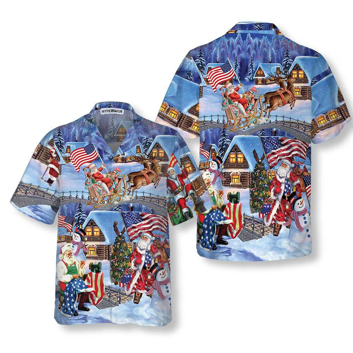 Drune | Weihnachtsferien Santa Patriot Hawaii-Hemd, American Flag Weihnachtshemd, einzigartiges Weihnachtsgeschenk