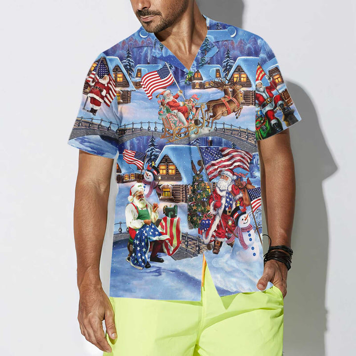 Drune | Weihnachtsferien Santa Patriot Hawaii-Hemd, American Flag Weihnachtshemd, einzigartiges Weihnachtsgeschenk