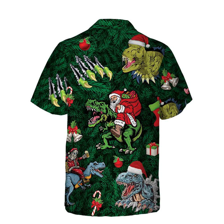 Drune | Weihnachtsferien mit T-Rex Hawaii-Hemd, Lustiges Dinosaurier-Weihnachtshemd, Beste Weihnachtsgeschenk-Idee